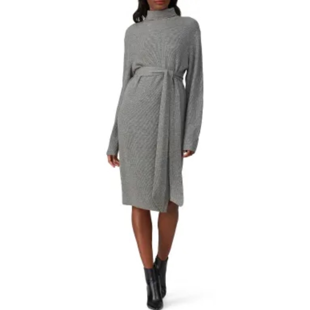 Allsaints Roza cashmere turtleneck midi dress in pale gray